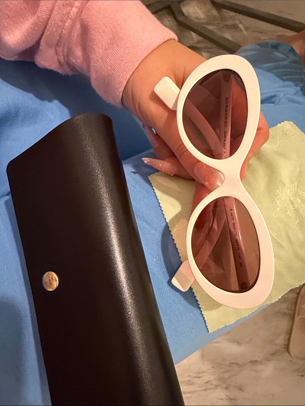 Burberry White Oval Sunglasses with Brown Lenses